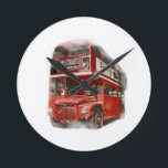 Reloj Redondo Mediano Viejo Red London Bus<br><div class="desc">Símbolos de Londres: la imagen de arte pop del autobús de Routemaster</div>