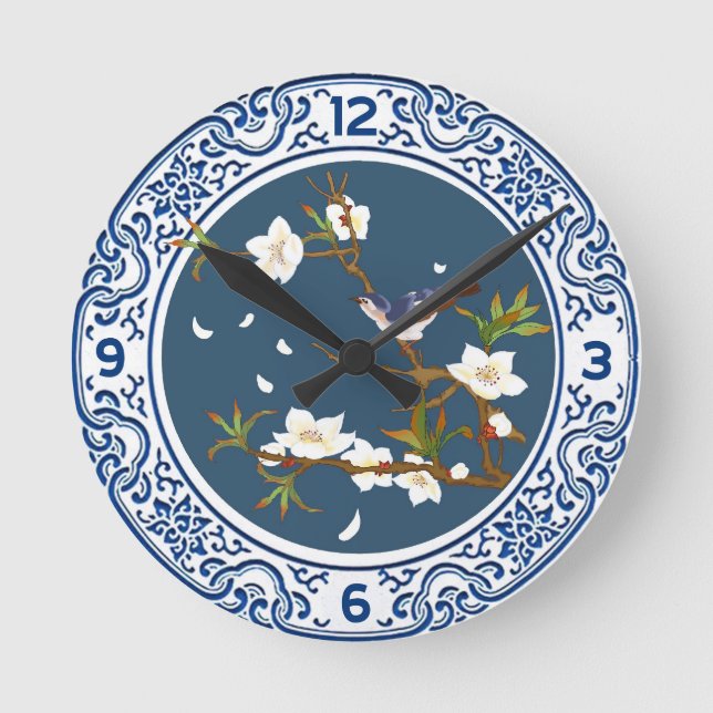 Reloj Redondo Mediano Viñeta Chinoiserie Arte de flor de aves china (Anverso)