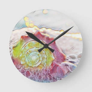 Reloj Redondo Mediano Viñeta Dibujante Rosa Amarilla Seashell Lumbar Pil