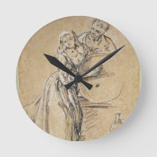 Reloj Redondo Mediano Vino-pourer con una tarjeta del hombre joven
