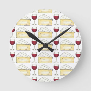 Reloj Redondo Mediano Vino Queso Vino Rojo Vidrio Brie Foodie Winery