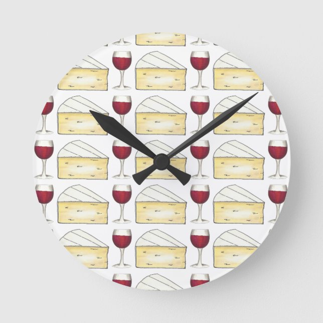 Reloj Redondo Mediano Vino Queso Vino Rojo Vidrio Brie Foodie Winery (Anverso)
