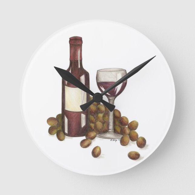Reloj Redondo Mediano Vino Rojo Bar degustación de vitrocerámica de uvas (Anverso)