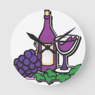 Reloj Redondo Mediano Vino rojo y uvas moradas