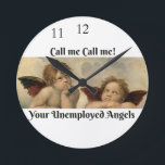 Reloj Redondo Mediano Vintage Art deco Clock with Raffaello's Angels<br><div class="desc">Angels Guardians' educational wall clock with cute Raffaello's Cherubs can remind kids (and adults too) that they are protected and helped ( and also that five to twelve is not the best timing for action). Classic painting of Raffaello's angels is combined with the funny quote "Call me Call me!" from...</div>