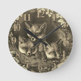 Reloj Redondo Mediano Vintage baby fox woodland