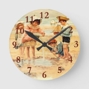 Reloj Redondo Mediano Vintage Beach Boy Chica Children Bella Artes