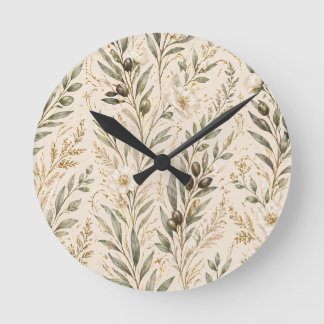 Reloj Redondo Mediano  Vintage Botanical Olive Branches & Ivory Floral