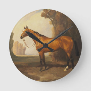 Reloj Redondo Mediano Vintage Brown Thoroughbred Horse