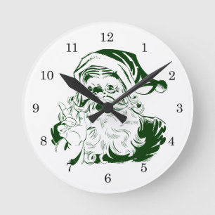 Reloj Redondo Mediano Vintage Christmas, Jolly Santa Claus green