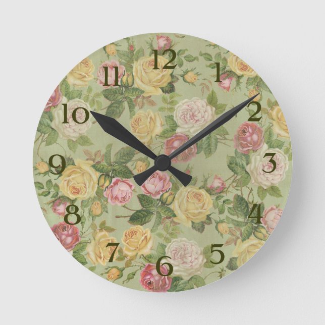 Reloj Redondo Mediano Vintage Country Weathered Floral (Anverso)