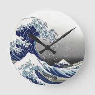 Reloj Redondo Mediano Vintage de PixDezines, Gran Ola, Hokusai 葛 飾 北 斎 の