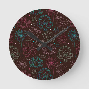 Reloj Redondo Mediano vintage del papel pintado de la India de la flor