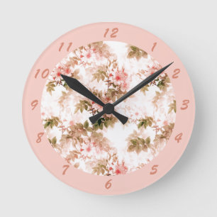Reloj Redondo Mediano Vintage estilo de Moda elegante con flores rosas