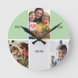 Reloj Redondo Mediano Vintage Floral Collage Photo Mother's Day
