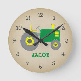 Reloj Redondo Mediano Vintage Green Tractor Rustic Nursery