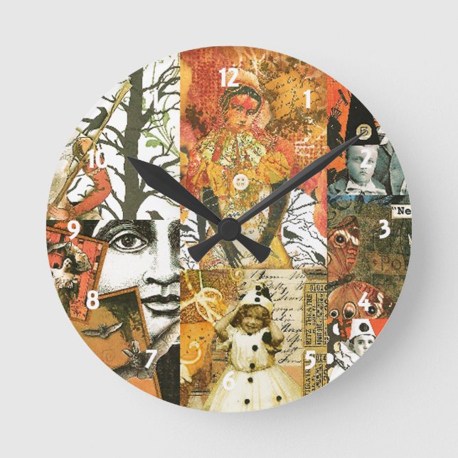 Reloj Redondo Mediano Vintage Halloween Collage Wall Clock (Anverso)