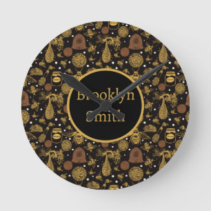 Reloj Redondo Mediano Vintage Honeycomb Bee Black Nursery