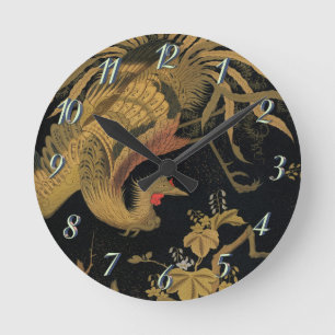 Reloj Redondo Mediano Vintage japonés Phoenix Gold Black Bird