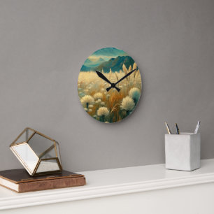 Reloj Redondo Mediano Vintage Landscape Mountains Wildflowers