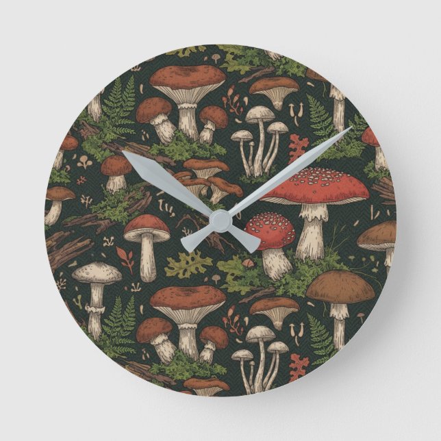 Reloj Redondo Mediano Vintage Mushroom Forest Botanical (Anverso)
