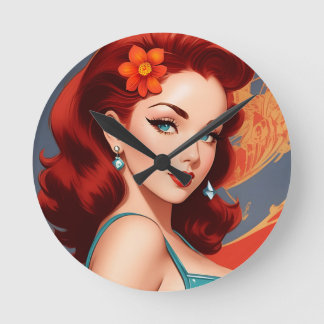 Reloj Redondo Mediano Vintage Pinup Wall Clock