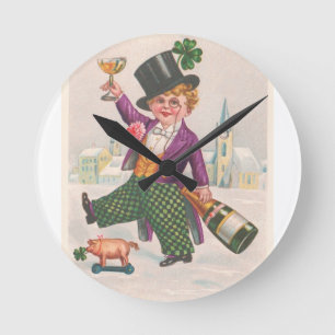 Reloj Redondo Mediano Vintage St Patricks Day Shamrock Champagne