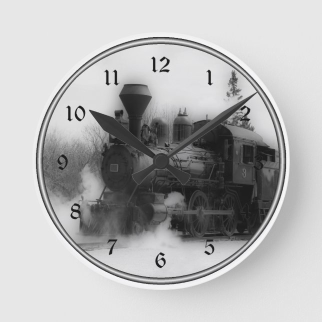 Reloj Redondo Mediano Vintage Train Locomotive Clock (Anverso)
