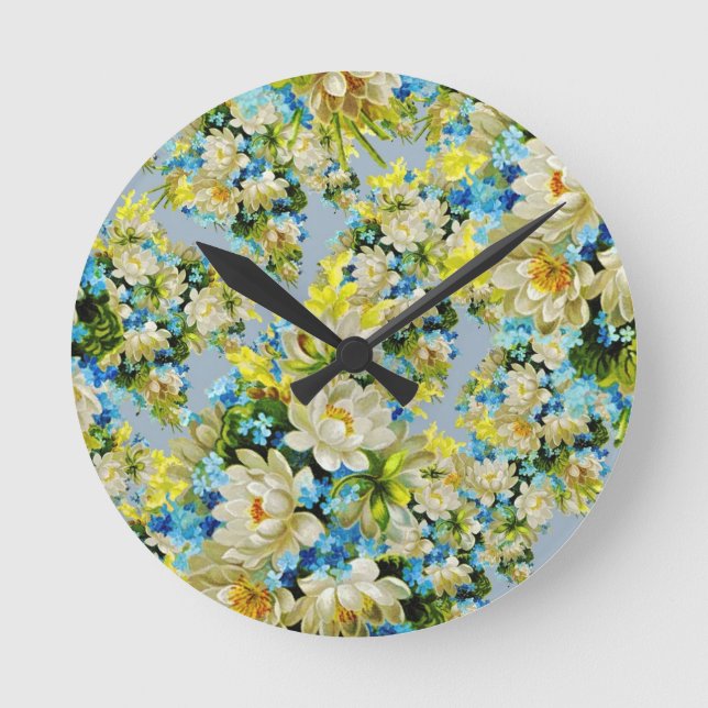 Reloj Redondo Mediano Vintage yellow floral pattern (Anverso)