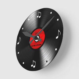 Reloj Redondo Mediano Vinyl Record con notas musicales