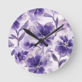 Reloj Redondo Mediano Violet Blooms Watercolor Purple Flowers Painted