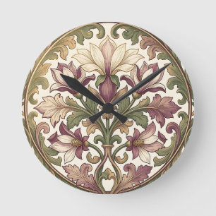 Reloj Redondo Mediano Violeta Victoriana Crema Floral Ornata 