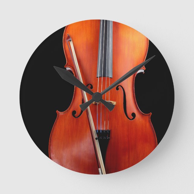 Reloj Redondo Mediano Violoncelo clásico en negro (Anverso)