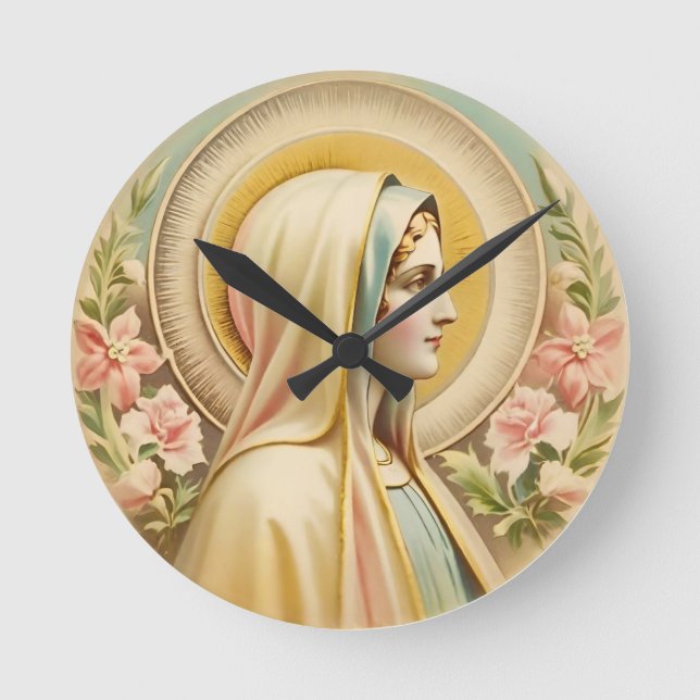 Reloj Redondo Mediano Virgin Mary Wall Clock (Anverso)