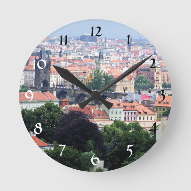 Reloj Redondo Mediano Vista de Praga (Anverso)