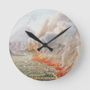 Reloj Redondo Mediano Vista de una erupción del monte Vesubio que