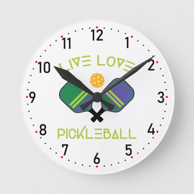 Reloj Redondo Mediano 😍 Vivir, amar, pickleball con números (Anverso)