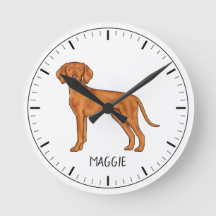 Reloj Redondo Mediano Vizsla Húngaro Perro Pointer Lindo Con Nombre Pers