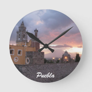 Reloj Redondo Mediano Volcán e iglesia Puelba, México de la puesta del