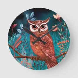 Reloj Redondo Mediano Vom Künstler handillustrierte Eule – Boho Natur