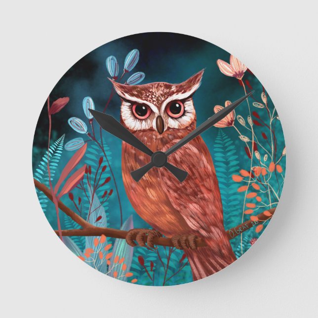 Reloj Redondo Mediano Vom Künstler handillustrierte Eule – Boho Natur (Anverso)