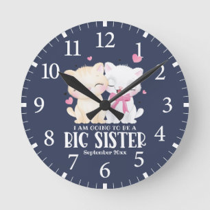 Reloj Redondo Mediano Voy A Ser Una Gran Hermana Invitación Infantil