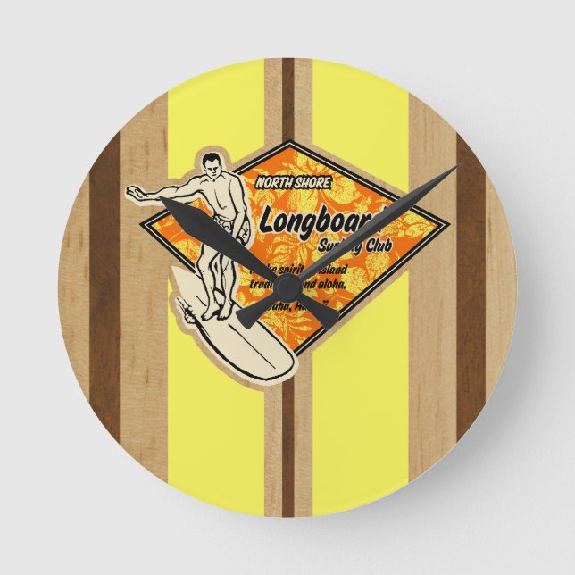 Reloj Redondo Mediano Waimea Surfboard Hawaii Wall Clocks (Anverso)