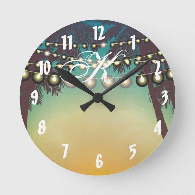 Reloj Redondo Mediano Wall Clock Beach Sunset Palm Trees St (Anverso)