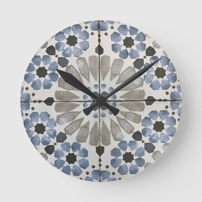 Reloj Redondo Mediano Wall Clock - Floral Designer Blue Grey Replica (Anverso)