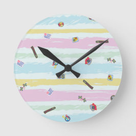 Reloj Redondo Mediano Wall Clock – Sports & Stripes Pastel Racing Design