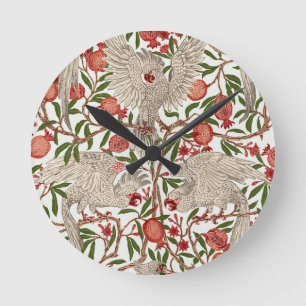 Reloj Redondo Mediano Walter Crane Cacatúa Blanca Granada Roja Arte