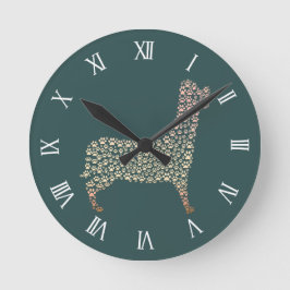 Reloj Redondo Mediano Warm Gold Gradient Paw Print Dog Silhouette Fabric