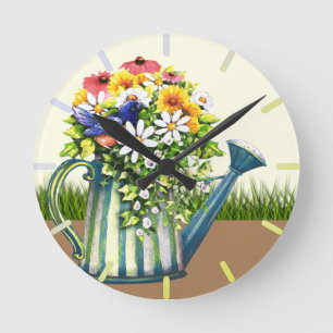 Reloj Redondo Mediano Water Can con flores silvestres