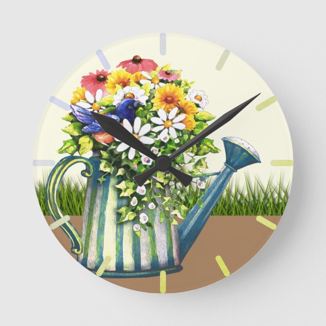Reloj Redondo Mediano Water Can con flores silvestres (Anverso)